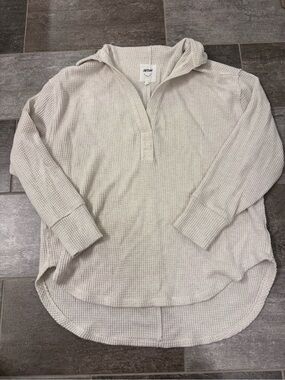 Aerie Waffle weave, thick collar Pullover - Light Beige, oversized med.